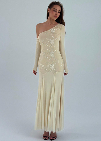 Кремовое вечернее платье SHEIN однотонное