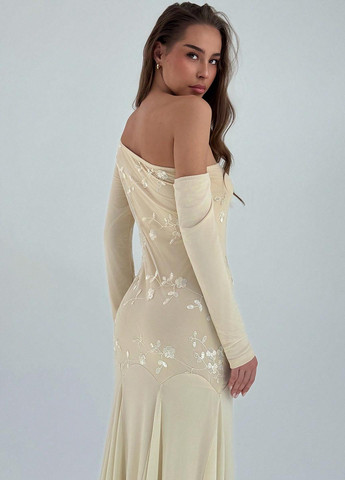 Кремовое вечернее платье SHEIN однотонное