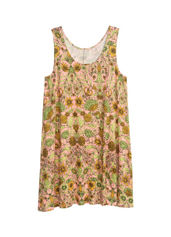 Персиковое кэжуал платье а-силуэт H&M с цветочным принтом