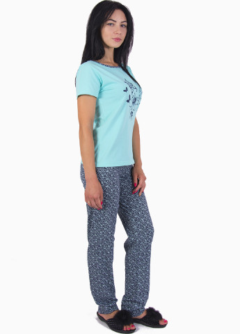 Бірюзова всесезон піжама (футболка, штани) Barwa Garments