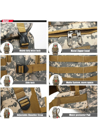 Рюкзак великий тактичний туристичний похідний для подорожей альпінізму кемпінгу 15х33х59 см (473290-Prob) Камуфляж хакі Unbranded (254303748)