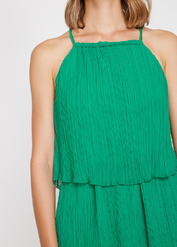 Зеленое вечернее платье с открытыми плечами KOTON однотонное