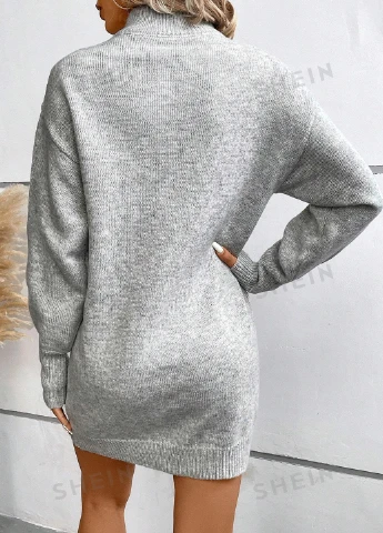 Серое кэжуал платье платье-свитер SHEIN однотонное