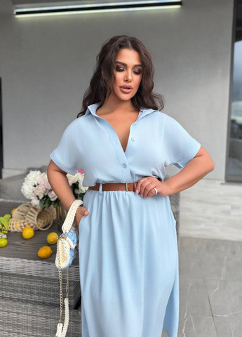 Светло-голубое кэжуал платье No Brand однотонное