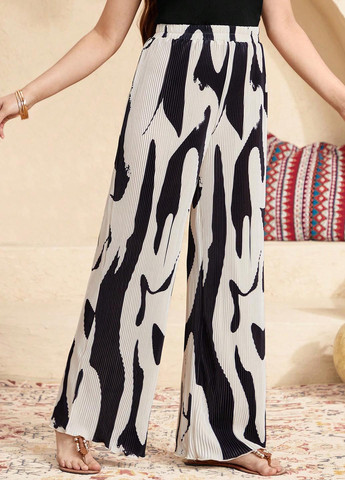 Черно-белые кэжуал демисезонные прямые брюки SHEIN