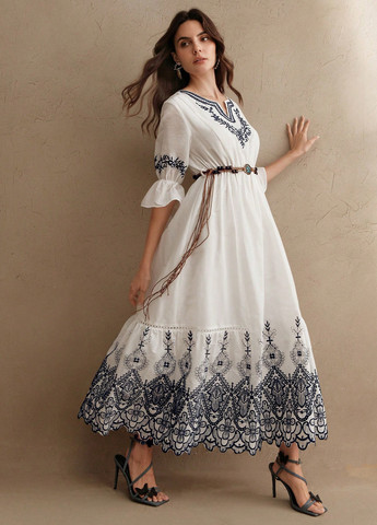 Білий святковий сукня кльош SHEIN з малюнком