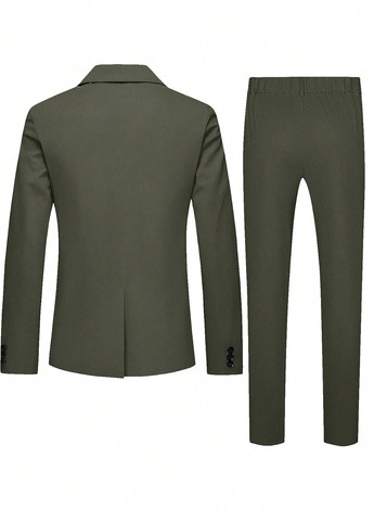 Оливковий (хакі) демісезонний костюм (піджак, штани) брючний SHEIN