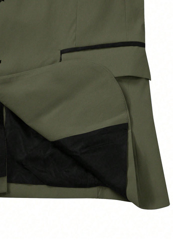 Оливковий (хакі) демісезонний костюм (піджак, штани) брючний SHEIN