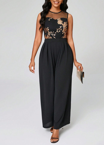 Комбинезон SHEIN комбинезон-брюки однотонный чёрный кэжуал полиэстер