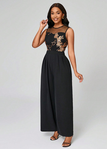 Комбинезон SHEIN комбинезон-брюки однотонный чёрный кэжуал полиэстер