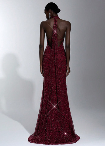 Красное праздничный, вечернее платье годе, со шлейфом SHEIN однотонное