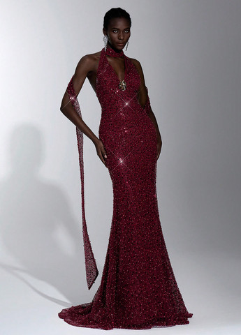 Красное праздничный, вечернее платье годе, со шлейфом SHEIN однотонное