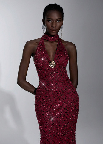 Красное праздничный, вечернее платье годе, со шлейфом SHEIN однотонное