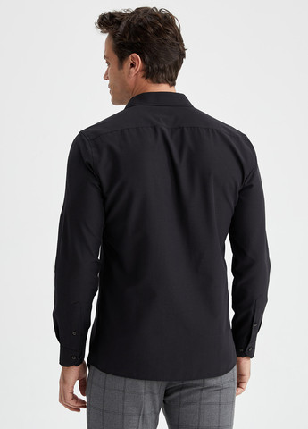 Черная кэжуал рубашка однотонная DeFacto