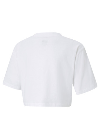 Детская футболка GRL Cropped Youth Tee Puma однотонная белая спортивная хлопок, полиэстер