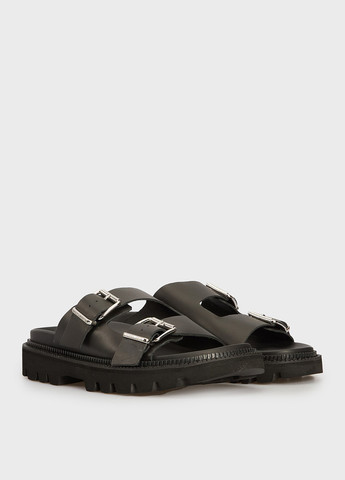 Черные шлепанцы Tommy Jeans на тракторной подошве, с тиснением, с пряжкой, с логотипом