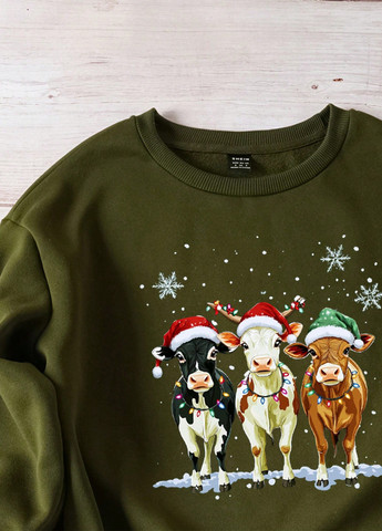 Хаки свитшот SHEIN новогодний без декора (353322745)