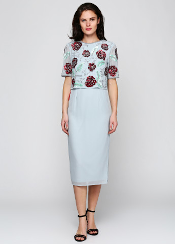 Светло-серое кэжуал платье Frock and Frill с цветочным принтом