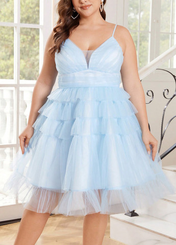 Блакитна святковий, коктейльна сукня з пишною спідницею SHEIN однотонна