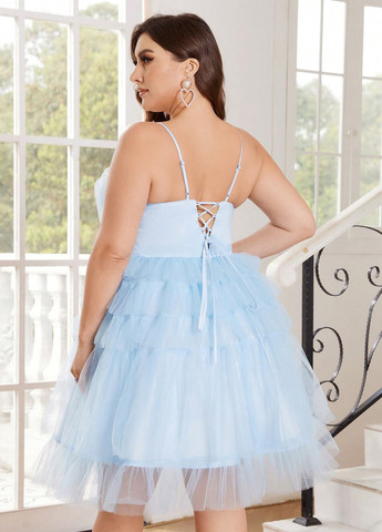 Блакитна святковий, коктейльна сукня з пишною спідницею SHEIN однотонна