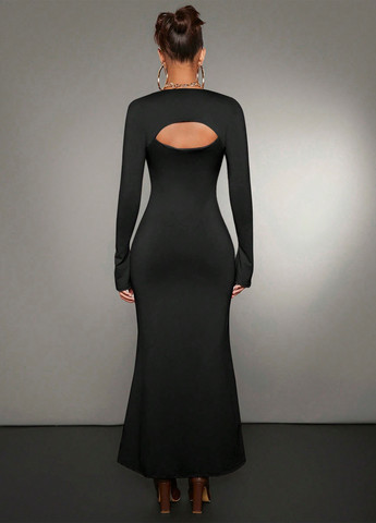 Черное кэжуал платье силуэтная, годе SHEIN однотонное