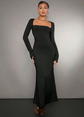 Черное кэжуал платье силуэтная, годе SHEIN однотонное