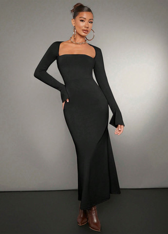 Черное кэжуал платье силуэтная, годе SHEIN однотонное