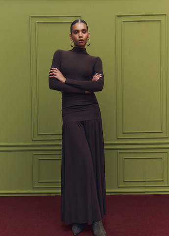 Коричнева кежуал сукня кльош, сукня-водолазка Gepur однотонна