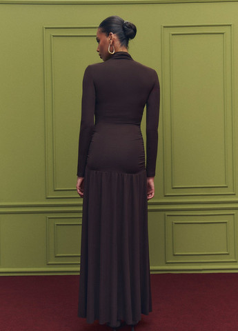 Коричнева кежуал сукня кльош, сукня-водолазка Gepur однотонна