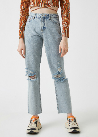 Голубые демисезонные укороченные джинсы KOTON