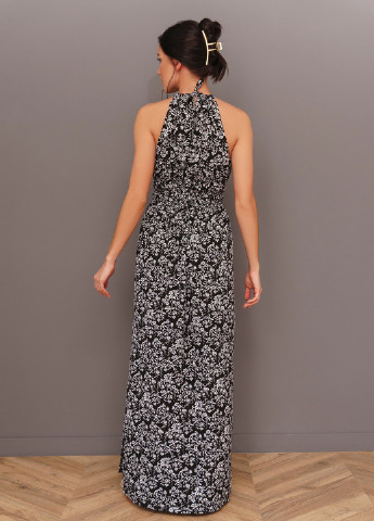 Черное повседневный платье женское в греческом стиле ISSA PLUS с цветочным принтом