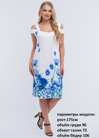 Белое кэжуал платье Алеся с цветочным принтом