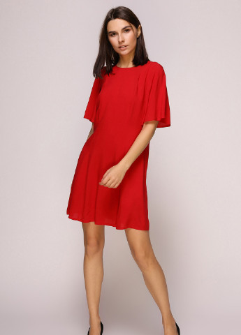 Красное кэжуал платье женское красное а-силуэт Let's Shop однотонное