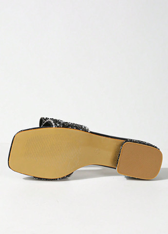 Черные сандалии SHEIN с бантом, со стразами, с бусинами