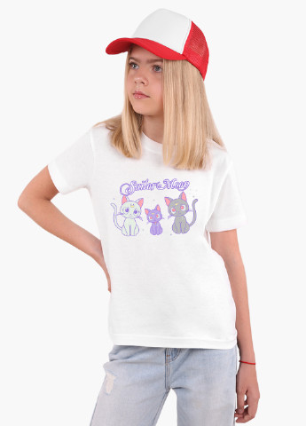 Белая демисезонная футболка детская луна кошки сейлор мун (anime sailor moon cats) белый (9224-2920) 164 см MobiPrint