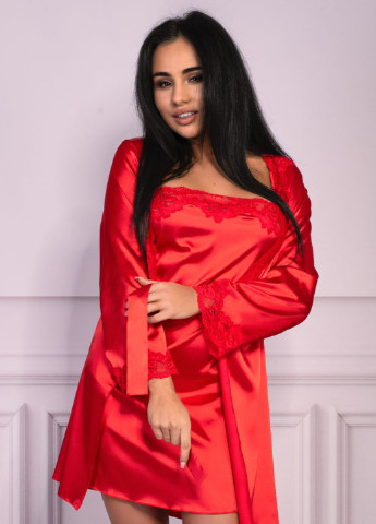 Червоний демісезонний комплект білизни (пеньюар, сорочка, стрінги) Livia Corsetti