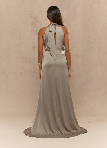 Серо-зеленое вечернее платье а-силуэт SHEIN однотонное