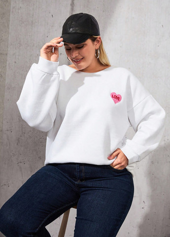 Белый свитшот SHEIN однотонный вышивка (327884473)