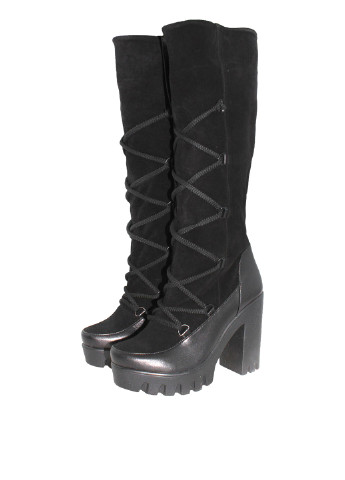 Женские черные сапоги Shoe Qwix на тракторной подошве, со шнуровкой и на высоком каблуке