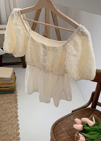 Кремовая блуза с баской SHEIN