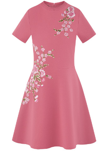 Розовое кэжуал платье а-силуэт Oodji с орнаментом