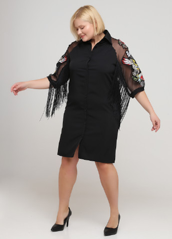 Черное коктейльное платье рубашка Stella Marina Collezione однотонное