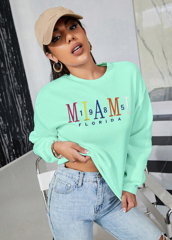 М'ятний світшот SHEIN напис вишивка (330749724)