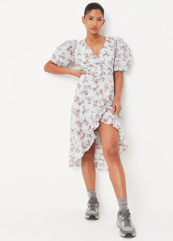 Блакитна кежуал сукня на запах Missguided з квітковим принтом