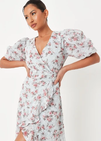 Блакитна кежуал сукня на запах Missguided з квітковим принтом
