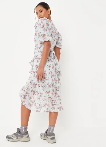 Блакитна кежуал сукня на запах Missguided з квітковим принтом