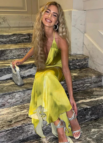 Жовтий вечірня сукня силуетна SHEIN тай-дай