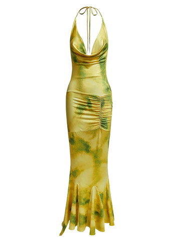 Жовтий вечірня сукня силуетна SHEIN тай-дай