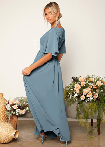 Серо-голубое праздничный, вечернее платье в стиле ампир SHEIN однотонное