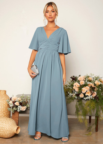 Серо-голубое праздничный, вечернее платье в стиле ампир SHEIN однотонное